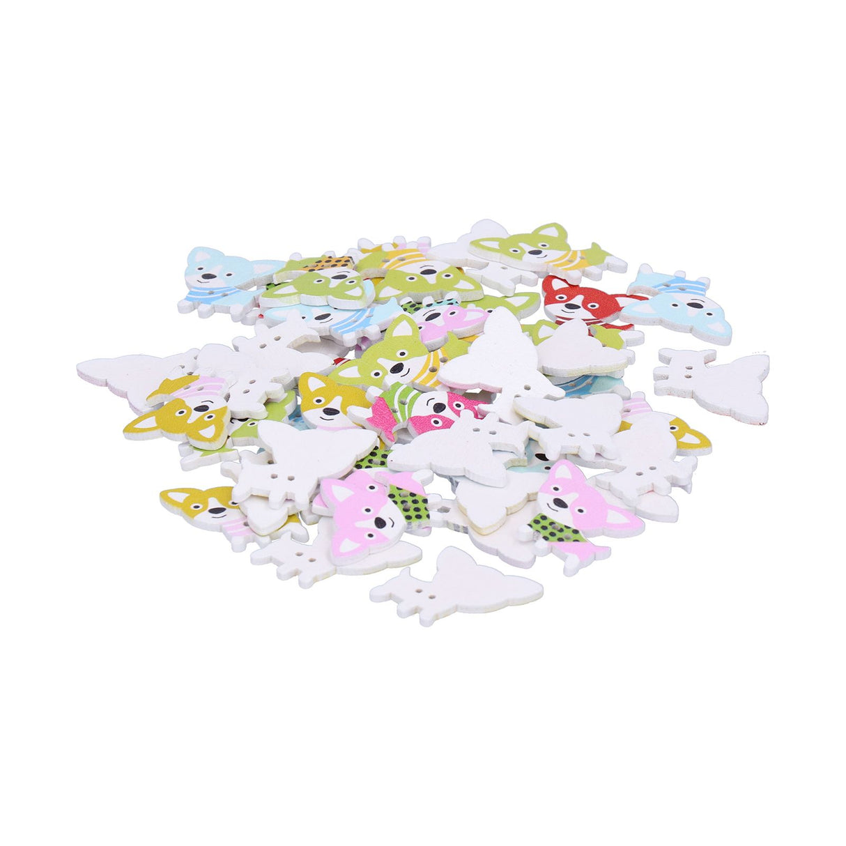 50Pcs Mixed Wooden Buttons Cartoon Dog Shape Button DIY HandSewn Clothes Decoration