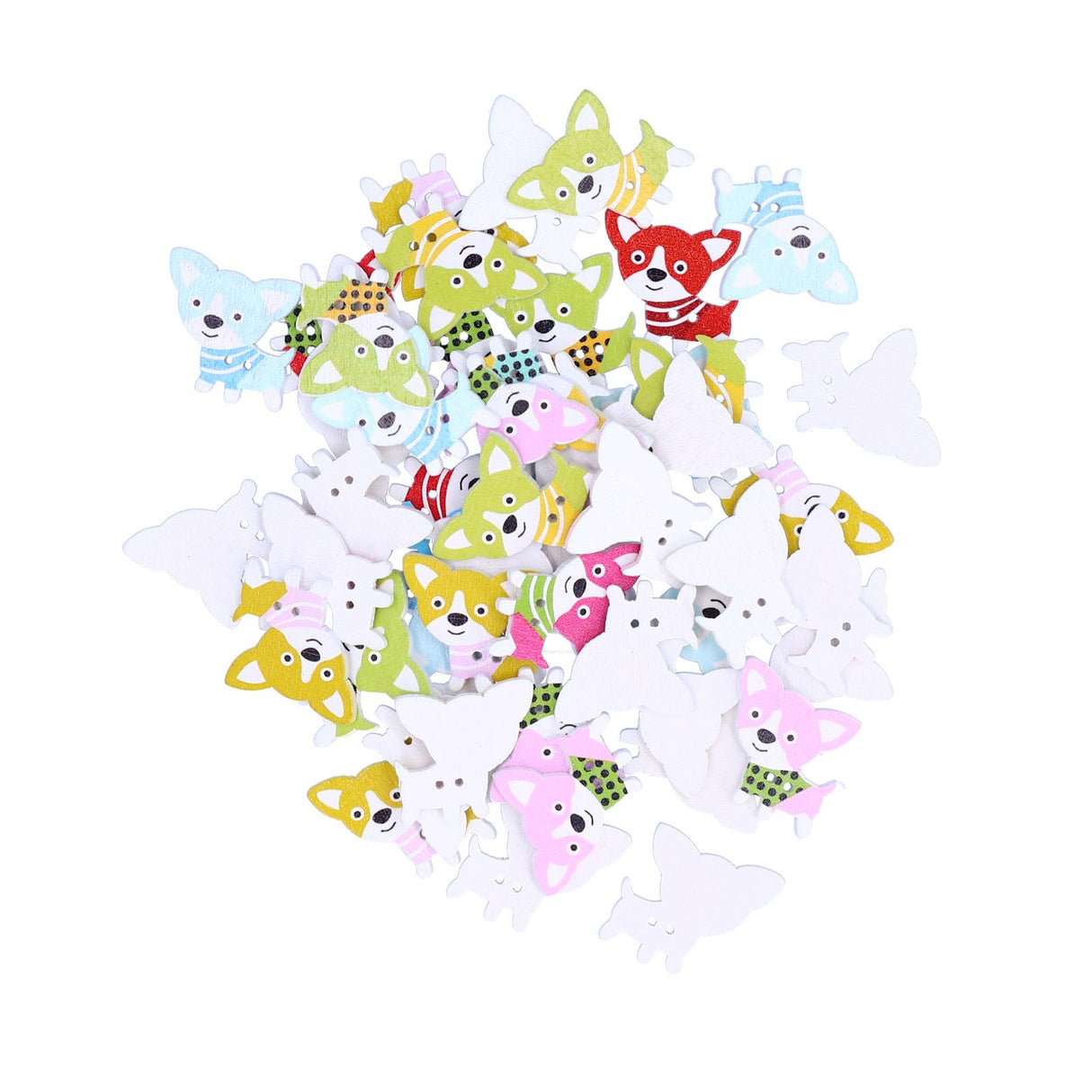 50Pcs Mixed Wooden Buttons Cartoon Dog Shape Button DIY HandSewn Clothes Decoration