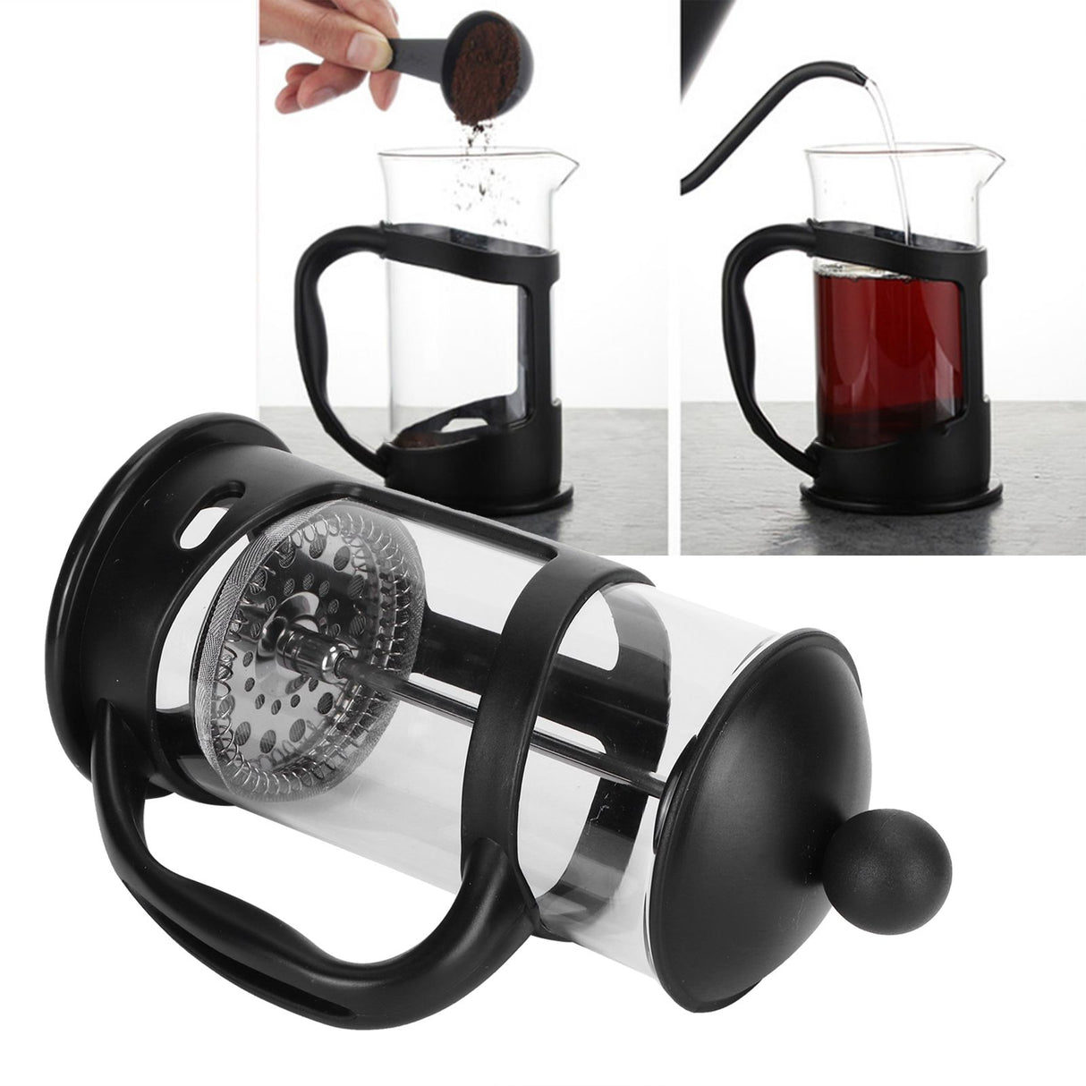 Coffee Tea Maker Kettle High Temperature Resistant Borosilicate Filter Teapot Hand Brewing Black600ml