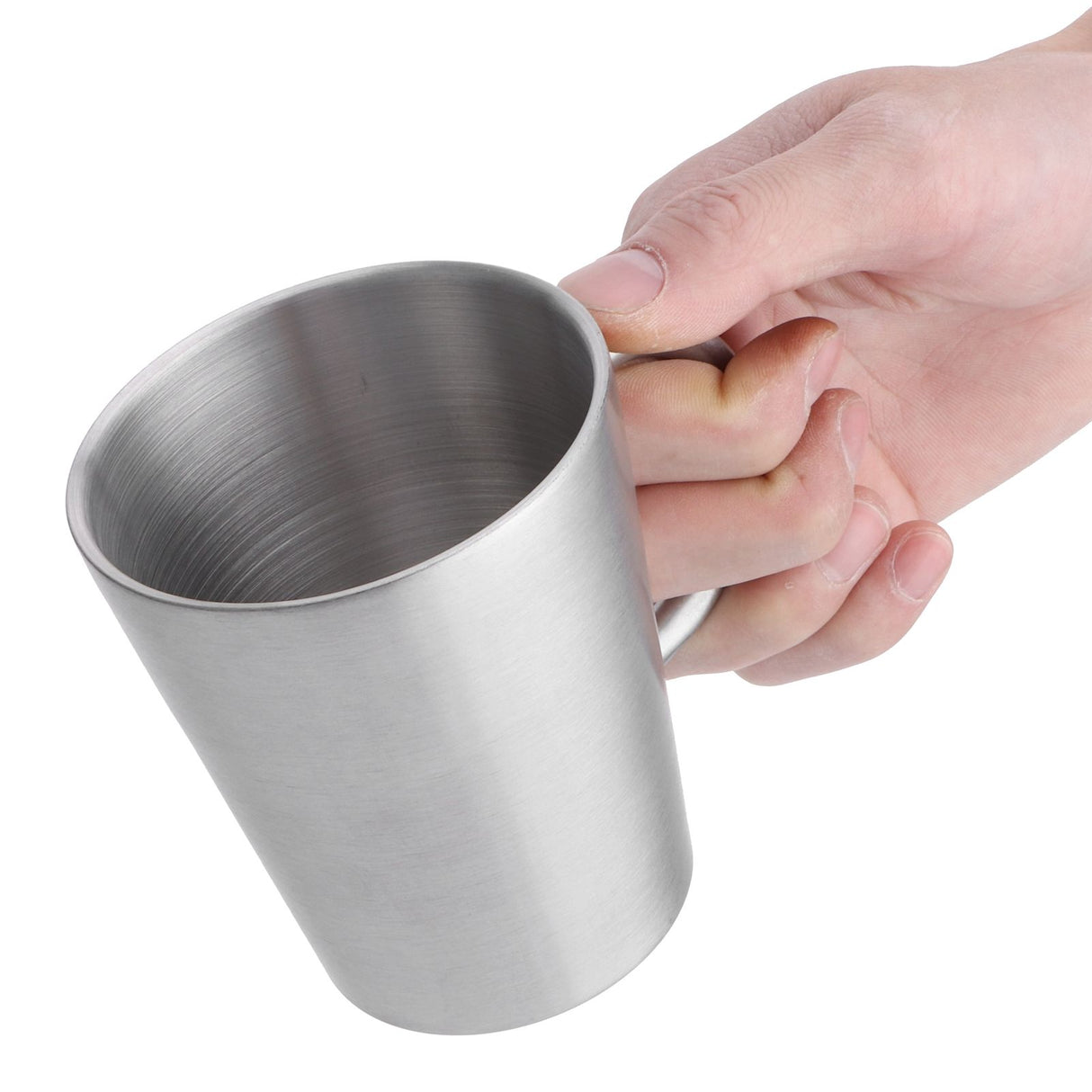 300ml Portable Mug 304 Stainless Steel Double Walled Insulated Coffee Beer Cup with HandleMatte Silver