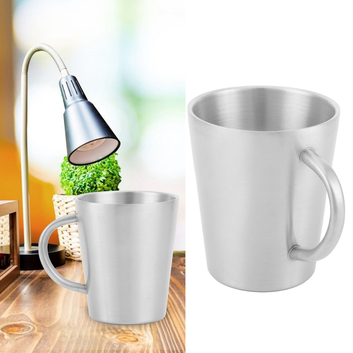 300ml Portable Mug 304 Stainless Steel Double Walled Insulated Coffee Beer Cup with HandleMatte Silver