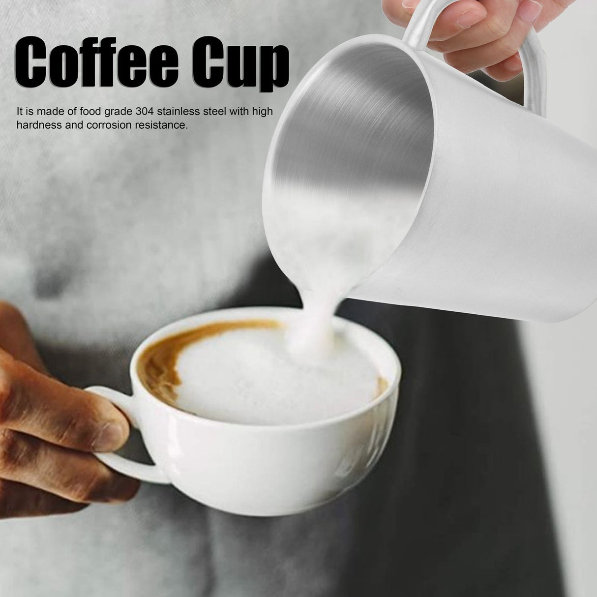 300ml Portable Mug 304 Stainless Steel Double Walled Insulated Coffee Beer Cup with HandleMatte Silver