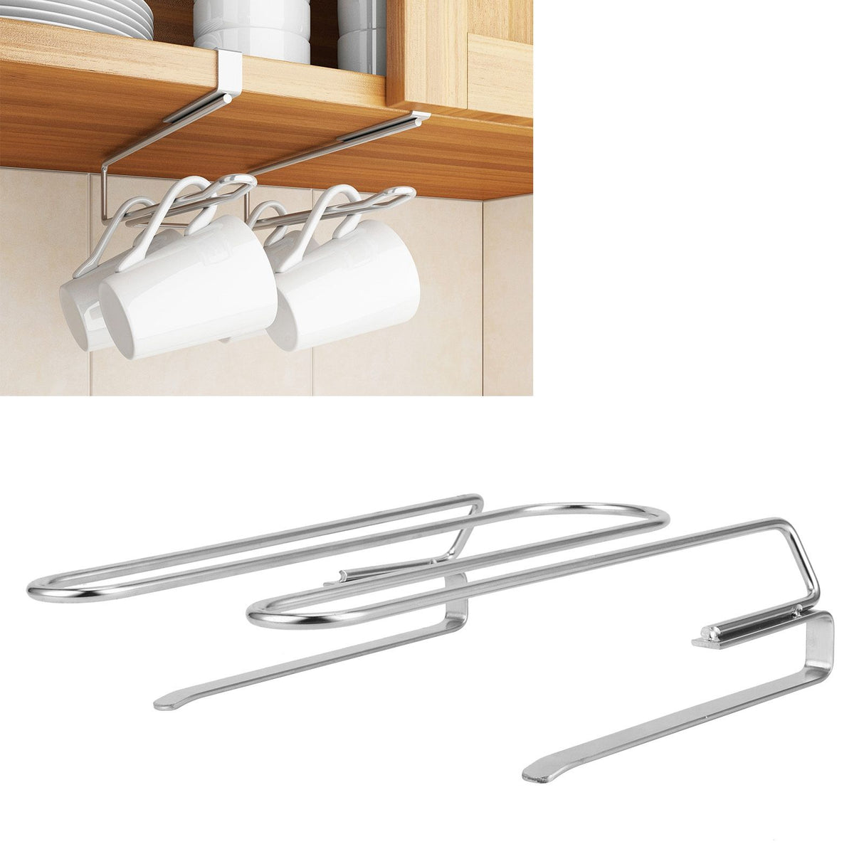 Under Shelf Wine Glass Rack 304 Stainless Steel Mounted Hanging Cup Drain Holder Organizer