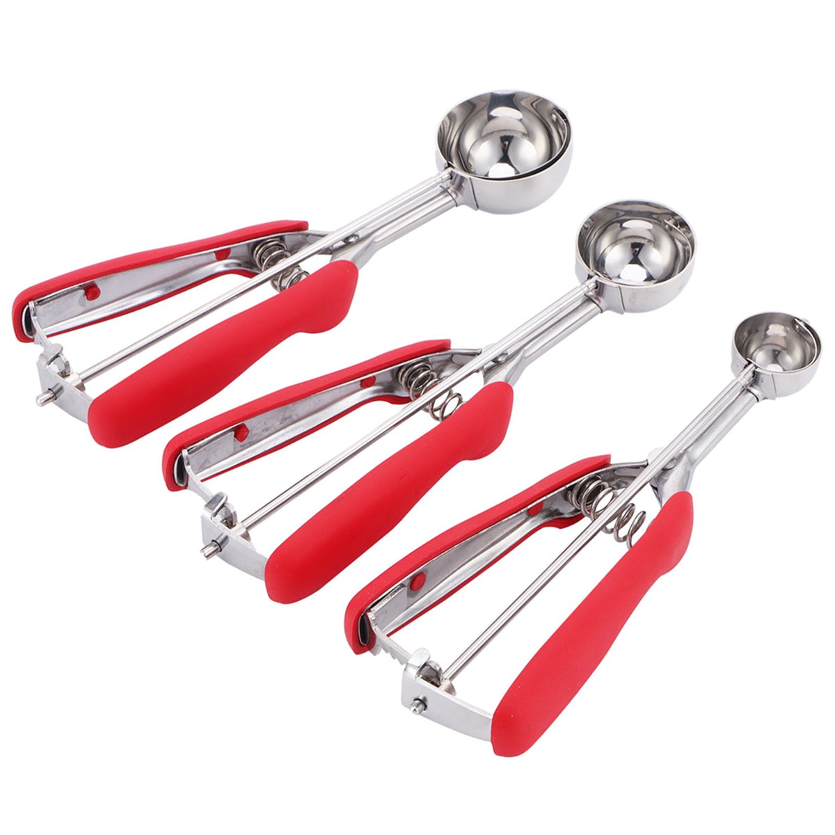 3PCS Ice Cream Scoop Cookies Scoop Set Stainless Steel Ice Cream Spoon Watermelon DiggerRed