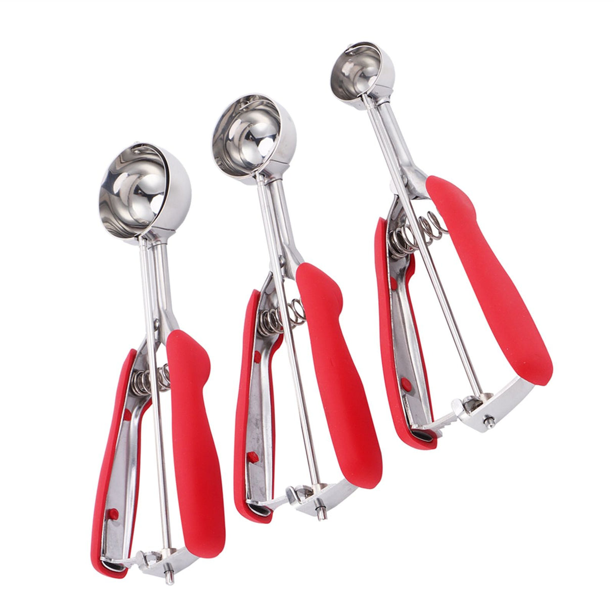 3PCS Ice Cream Scoop Cookies Scoop Set Stainless Steel Ice Cream Spoon Watermelon DiggerRed