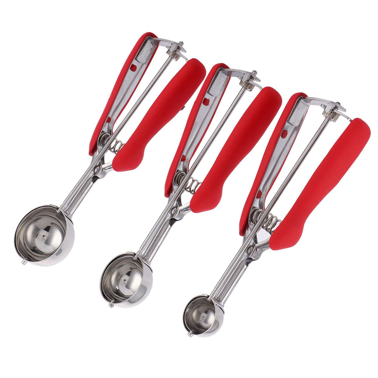 3PCS Ice Cream Scoop Cookies Scoop Set Stainless Steel Ice Cream Spoon Watermelon DiggerRed