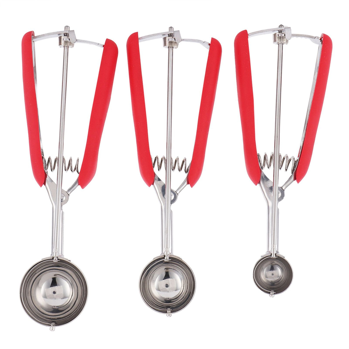 3PCS Ice Cream Scoop Cookies Scoop Set Stainless Steel Ice Cream Spoon Watermelon DiggerRed