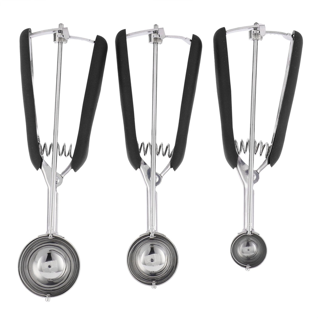 3PCS Ice Cream Scoop Cookies Scoop Set Stainless Steel Ice Cream Spoon Watermelon DiggerBlack