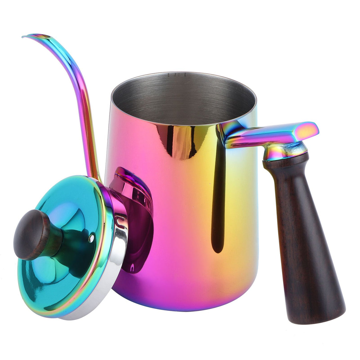 700ml Coffee Kettle 304 Stainless Steel Gooseneck Spout Coffee Drip Pot with Wooden HandleLong Spout‑ Colorful