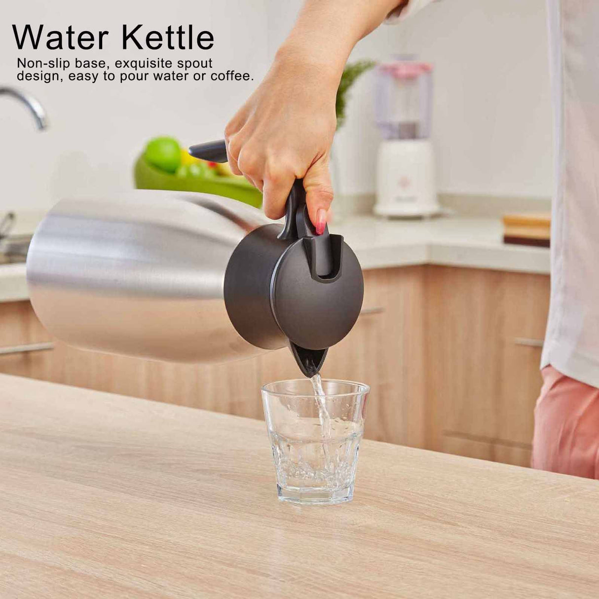 2L Water Kettle Portable 304 Stainless Steel Insulation Pot Bottle for Home Office UseStainless Steel Color 2L