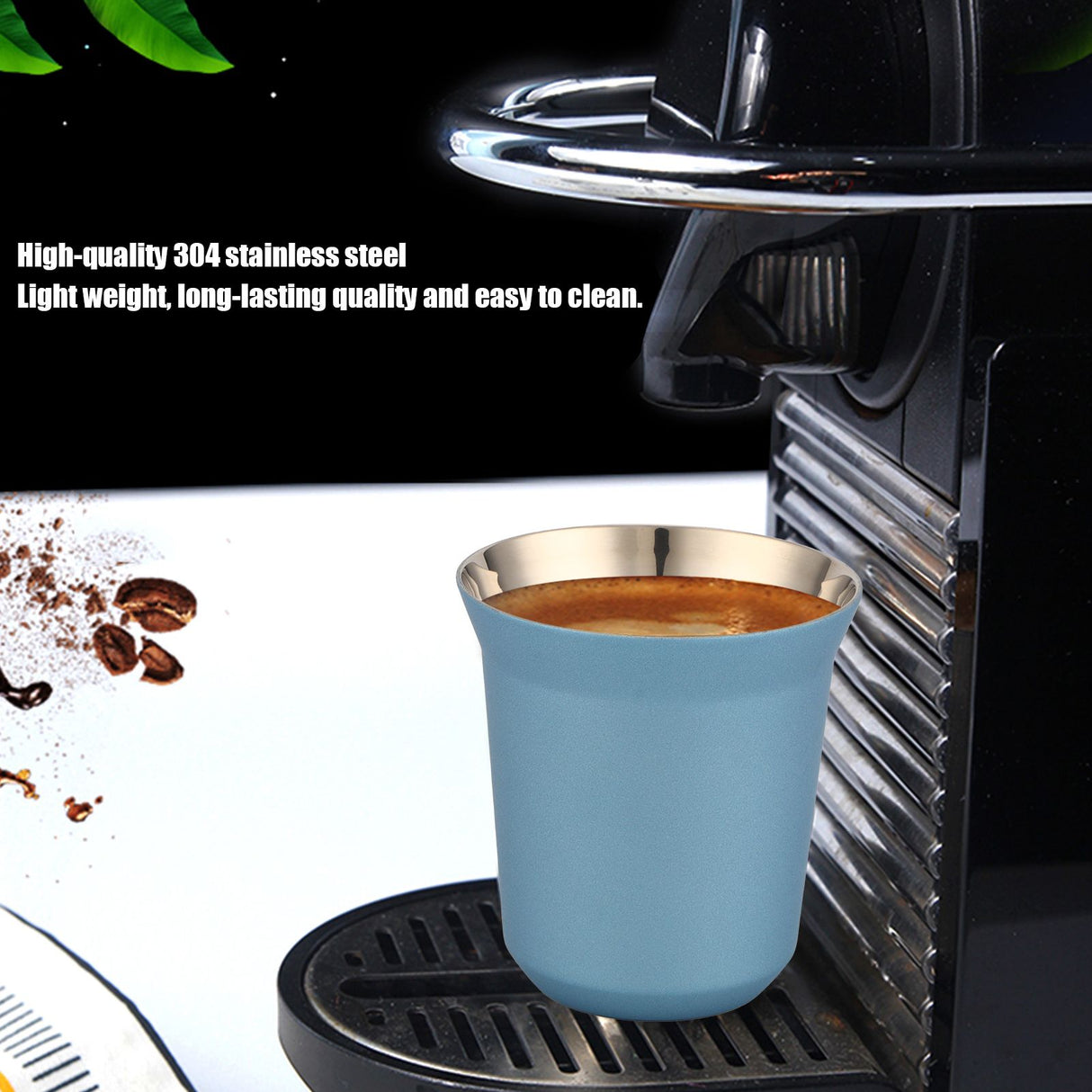 Stainless Steel Coffee Cup Double Wall Insulated Capsule Cup Mug for Home Coffee ShopLight Blue 160ml