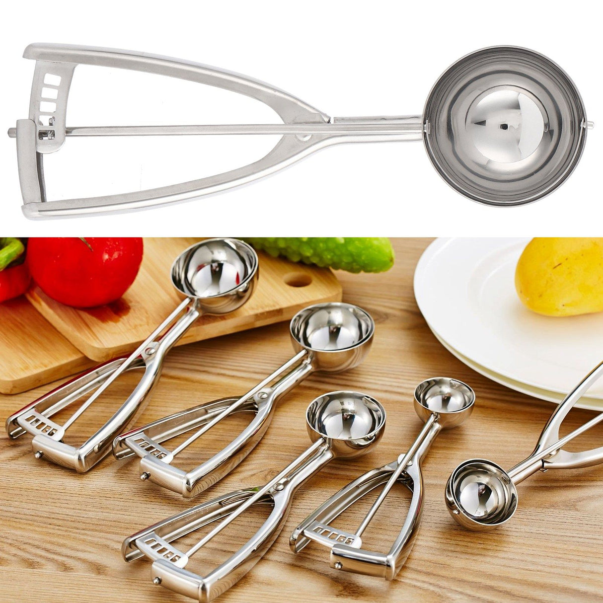 Ice Cream Spoon Multi Function 304 Stainless Steel Fruit Melon Meat Scoop Kitchen Utensils(J10189B 55 )