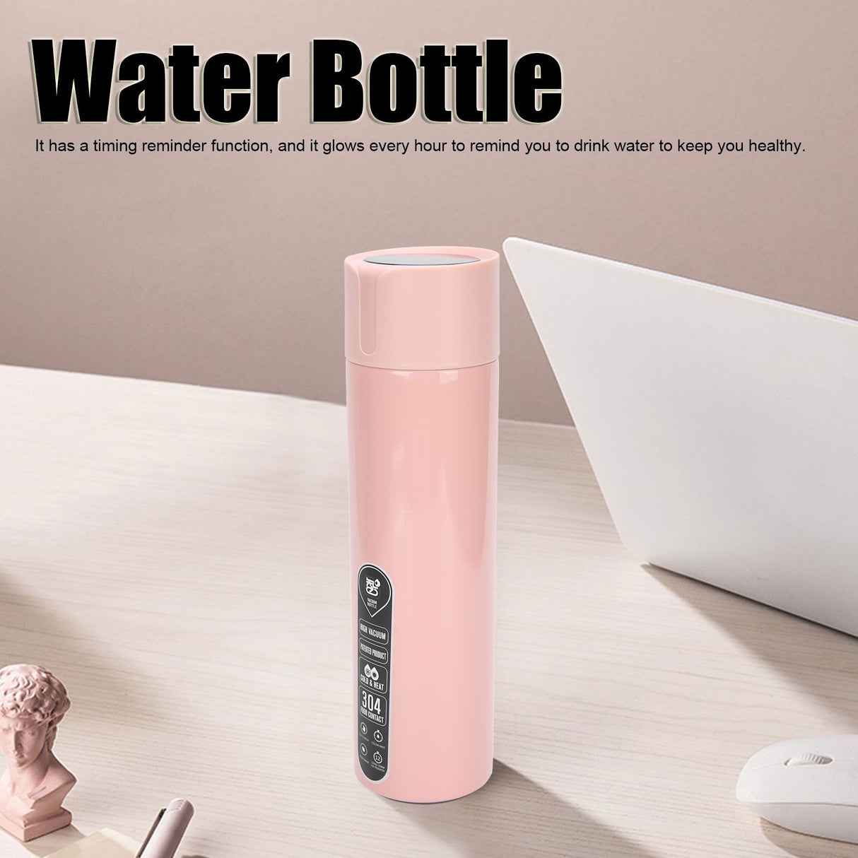 Smart Water Bottle Touch Temperature Display Timed Reminder Vacuum Insulated Bottle Battry PoweredPink