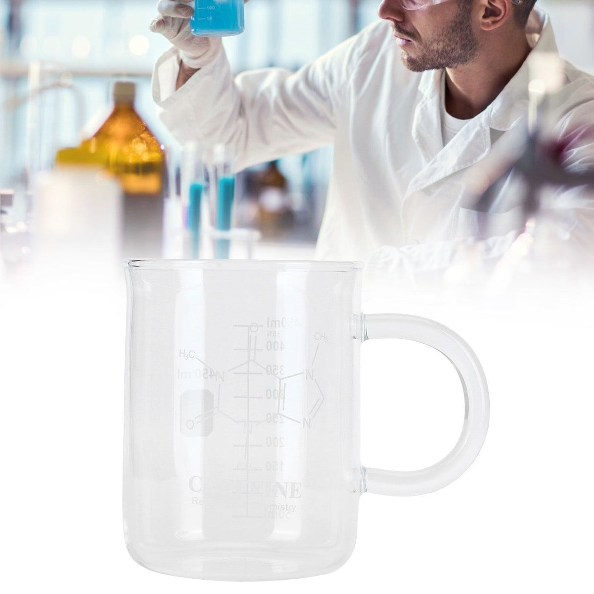 Beaker Mug Borosilicate Glass Cup with Handle and Measuring Scale for Coffee Tea