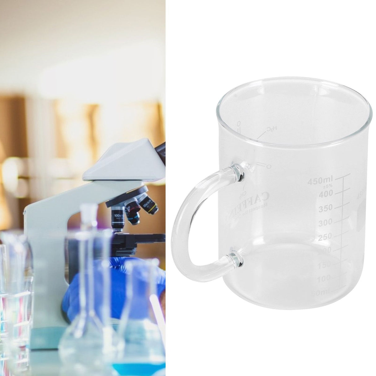 Beaker Mug Borosilicate Glass Cup with Handle and Measuring Scale for Coffee Tea