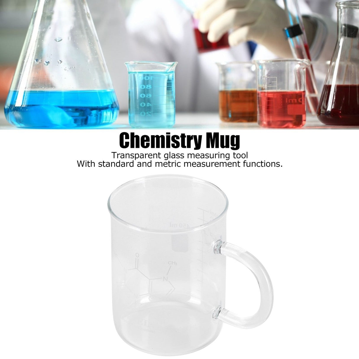 Beaker Mug Borosilicate Glass Cup with Handle and Measuring Scale for Coffee Tea
