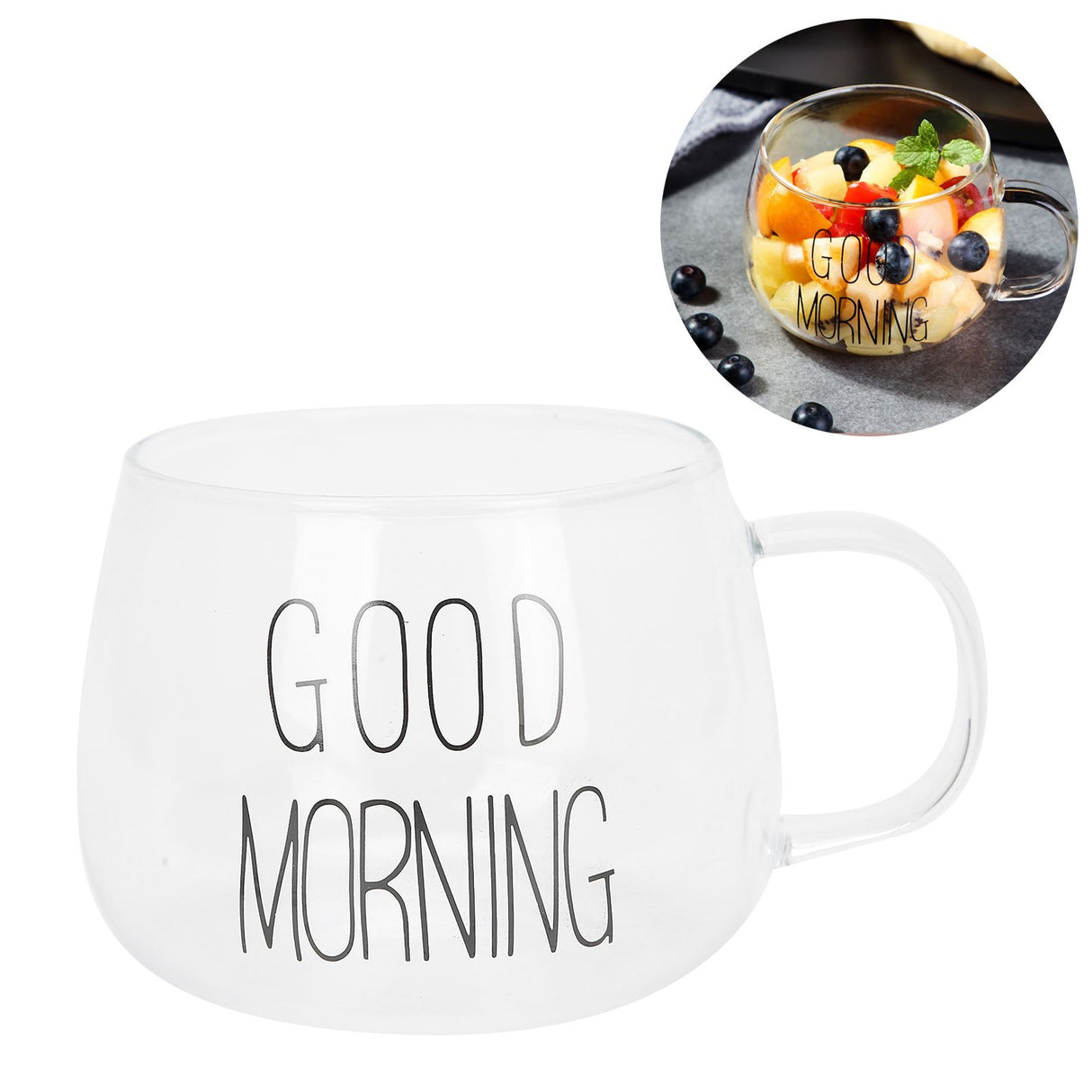 Coffee Cup Transparent Borosilicate Glass Mug with Handle for Milk Tea Cocktail BeverageBlack Label