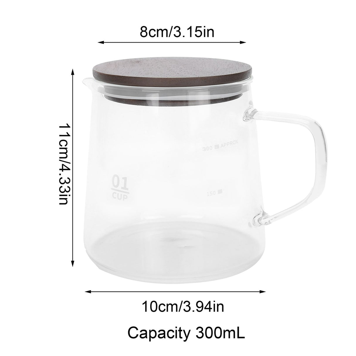 Coffee Pot with Lid HeatResistant Glass Heat Insulation Handle Kettle for Tea Milk Juice(300ml )
