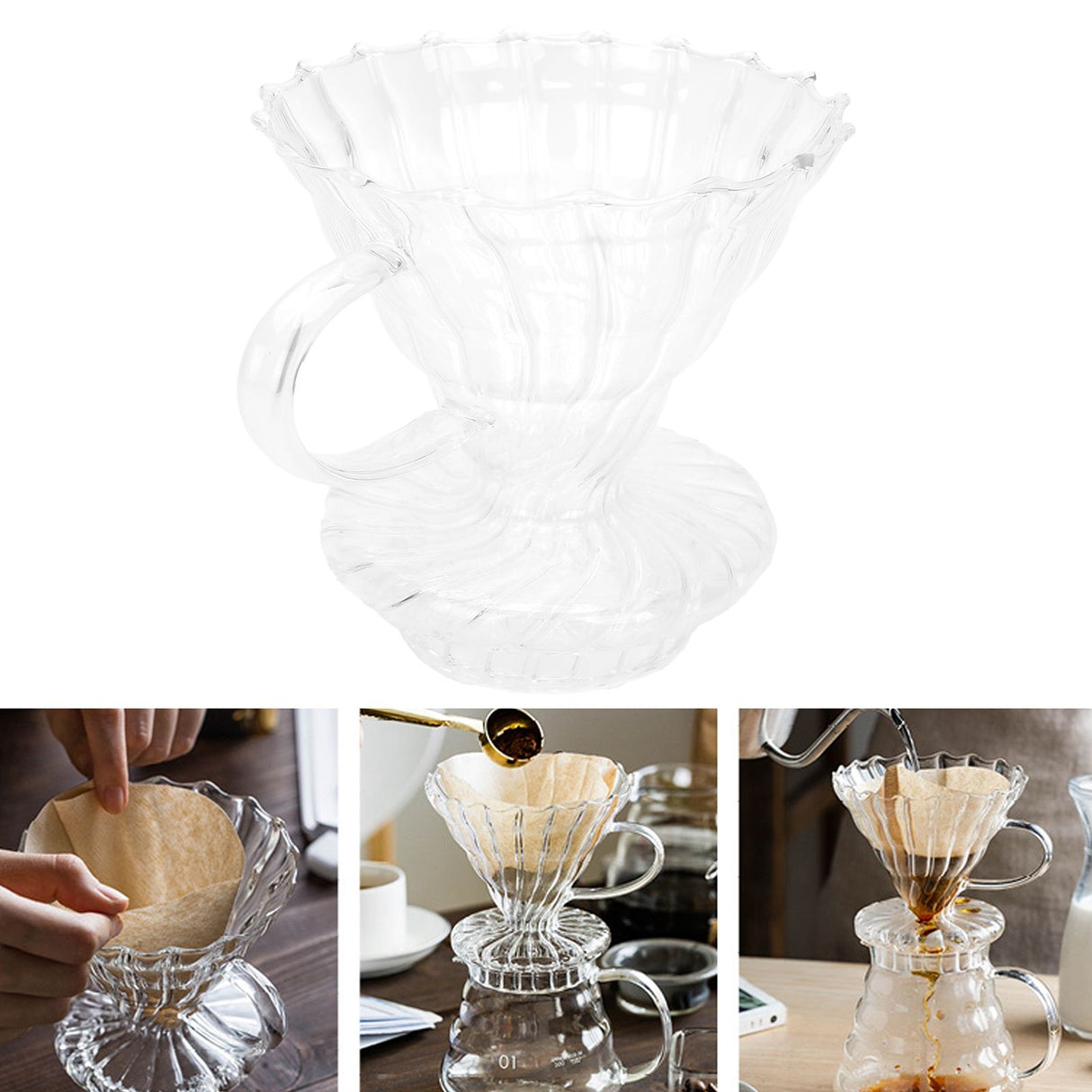 Glass Pour Over Coffee Dripper Cone Filter Cup Coffee Machine Accessories Home Office Use
