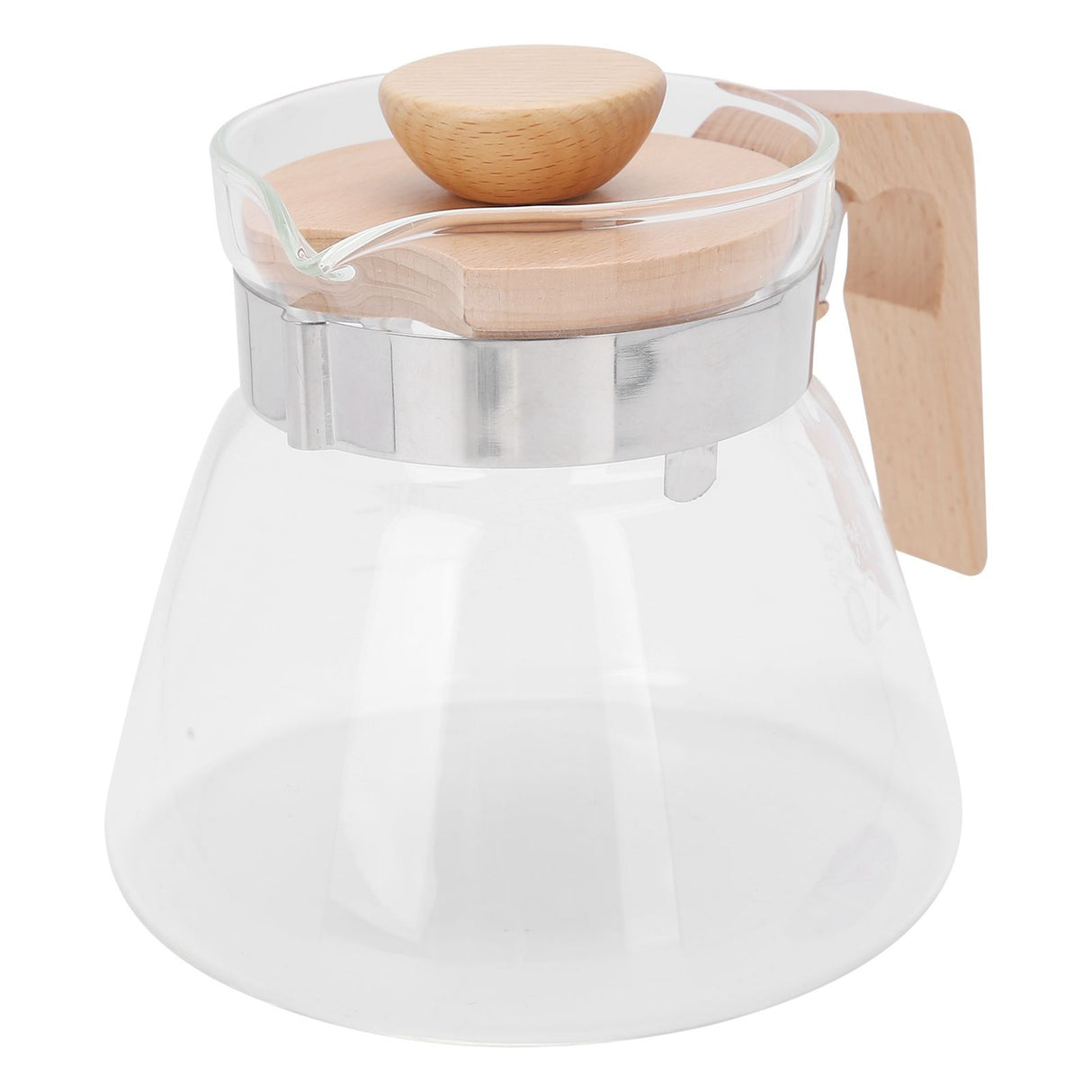 Pour Over Coffee Maker 600ml Glass Coffee Server Pot with Wooden Handle Lid for Home Office