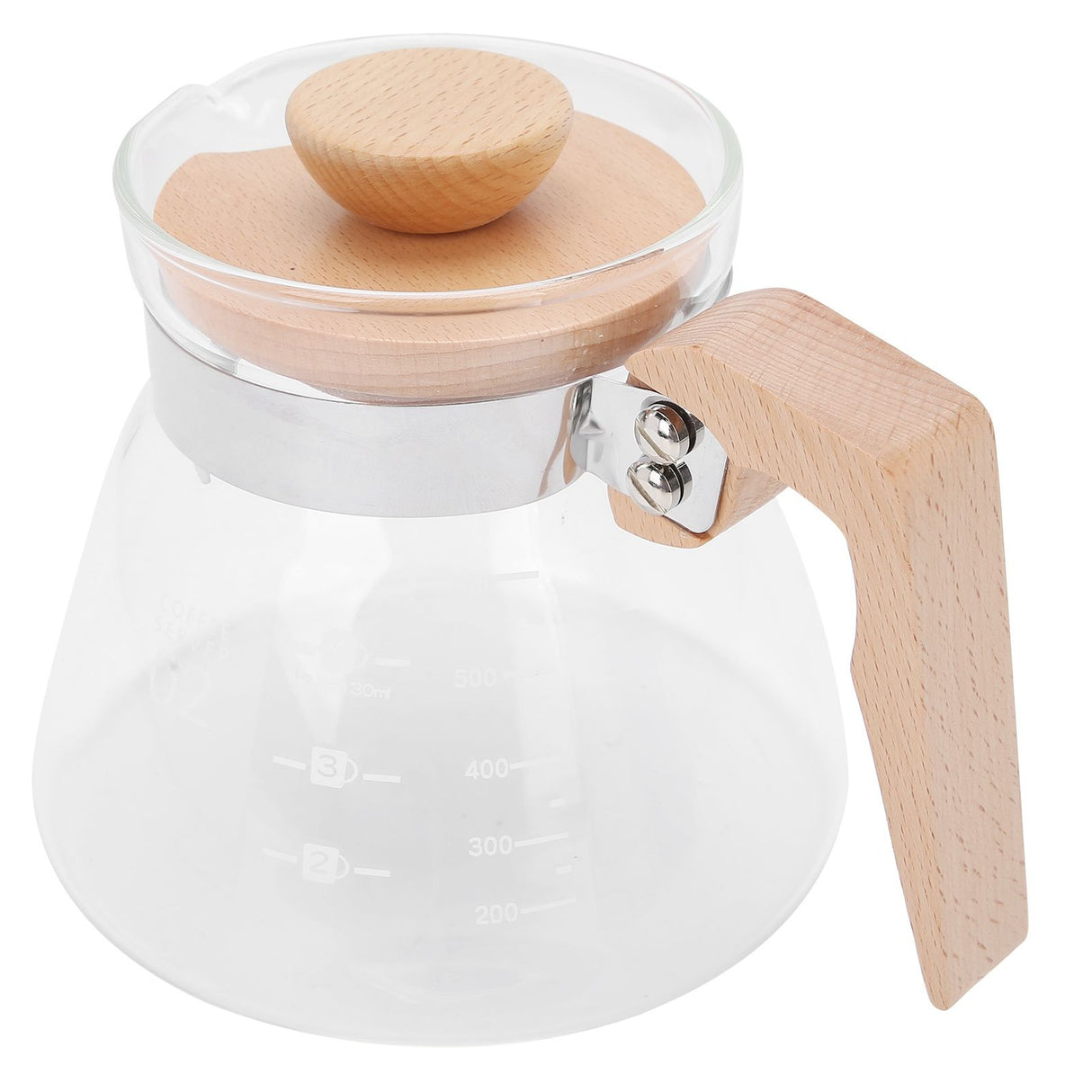 Pour Over Coffee Maker 600ml Glass Coffee Server Pot with Wooden Handle Lid for Home Office