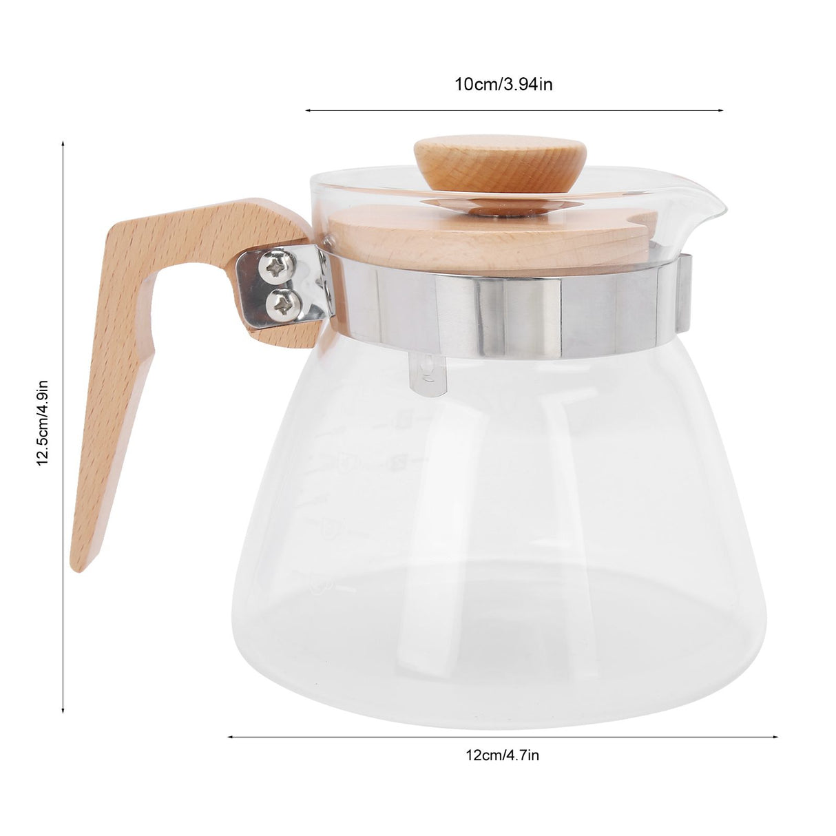 Pour Over Coffee Maker 600ml Glass Coffee Server Pot with Wooden Handle Lid for Home Office