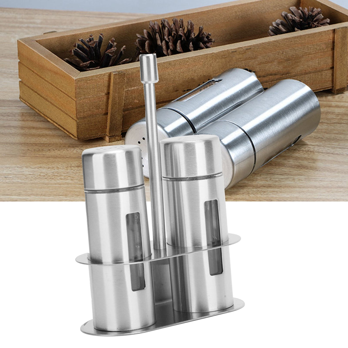 Condiment Container 304 Stainless Steel Seasoning Pots Set with Storage Rack Kitchen Supplies L