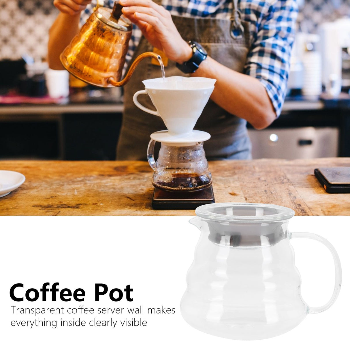 Glass Coffee Server Professional Glass Coffee Carafe Coffee Pot for Bar Kitchen Counter700ml