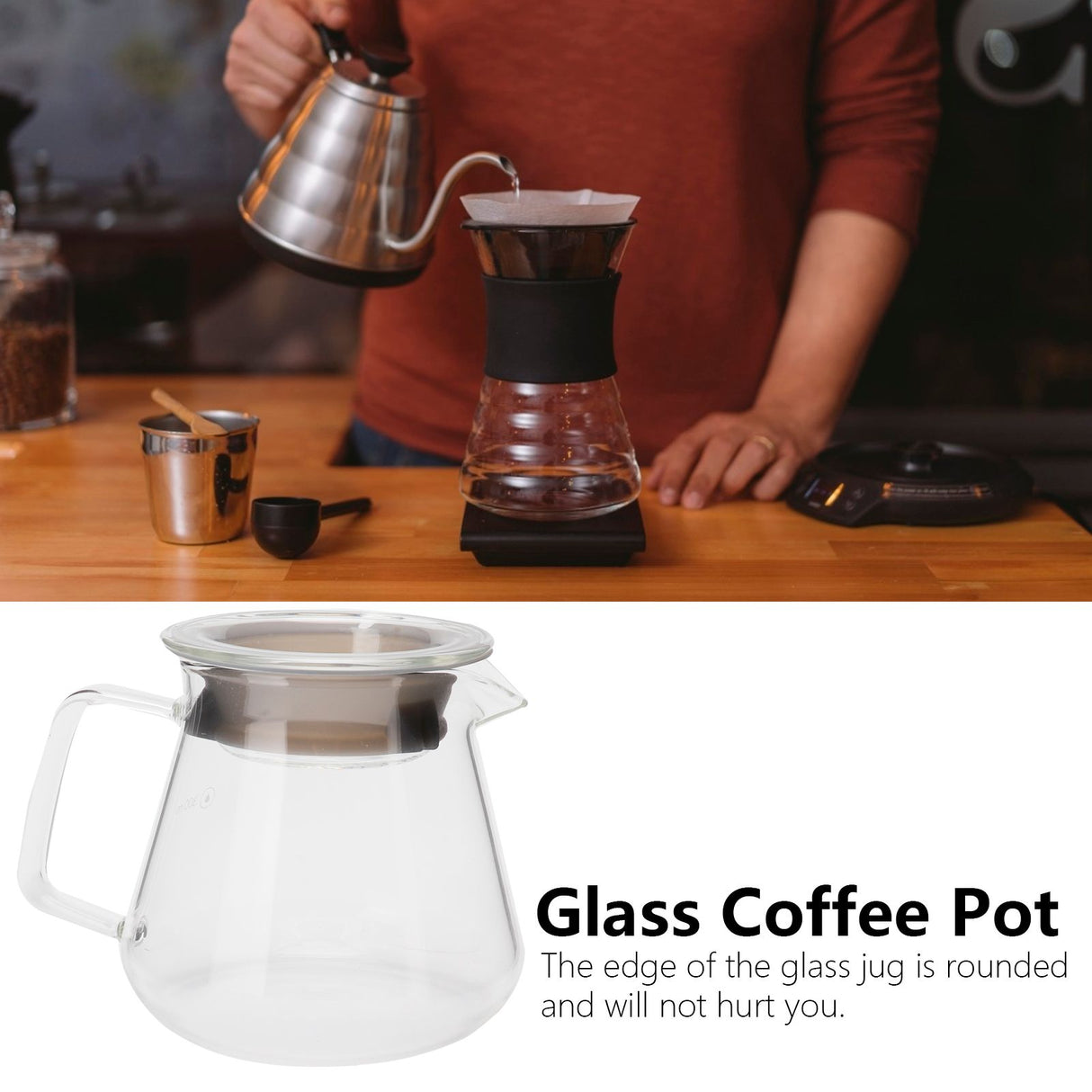 Glass Pour Over Coffee Maker Coffee Pot Kettle for Home Office Cafe Shop Supplies300ml