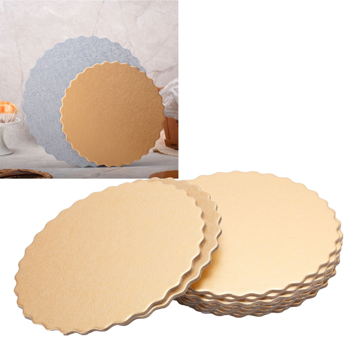 10PCS Double Sided Pattern Round Cake Boards Reusable Cake Trays for Wedding Birthday Party(6in )