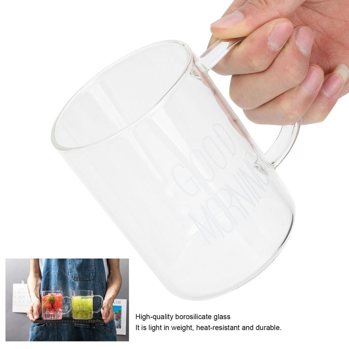 350ML Transparent Milk Coffee Mug with Handle Glass Water Cup Drinkware Kitchen UtensilWhite Letter