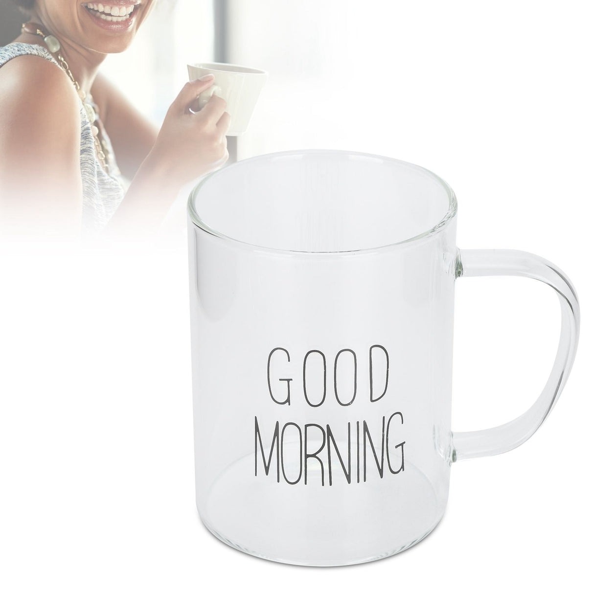 350ML Transparent Milk Coffee Mug with Handle Glass Water Cup Drinkware Kitchen UtensilBlack Letter