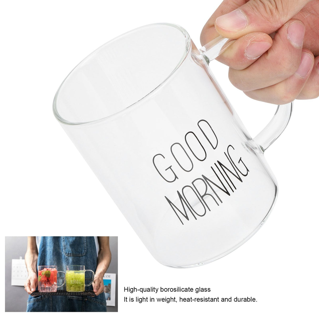 350ML Transparent Milk Coffee Mug with Handle Glass Water Cup Drinkware Kitchen UtensilBlack Letter