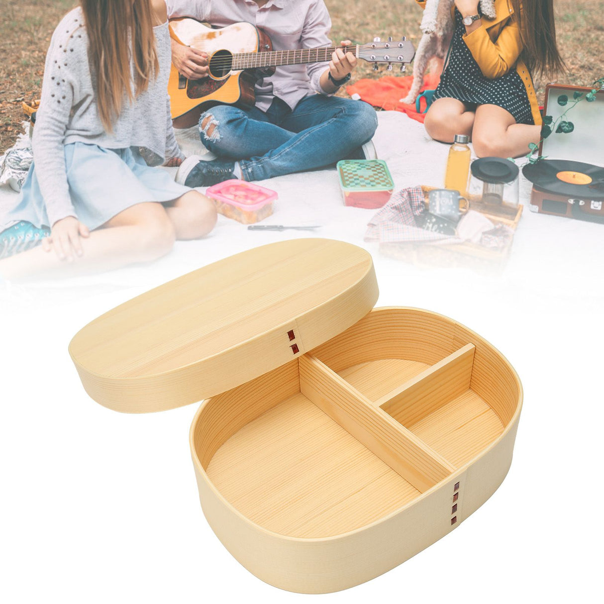 Lunch Box Portable Japanese Style Single Layer Wooden Food Sushi Container Tablewares