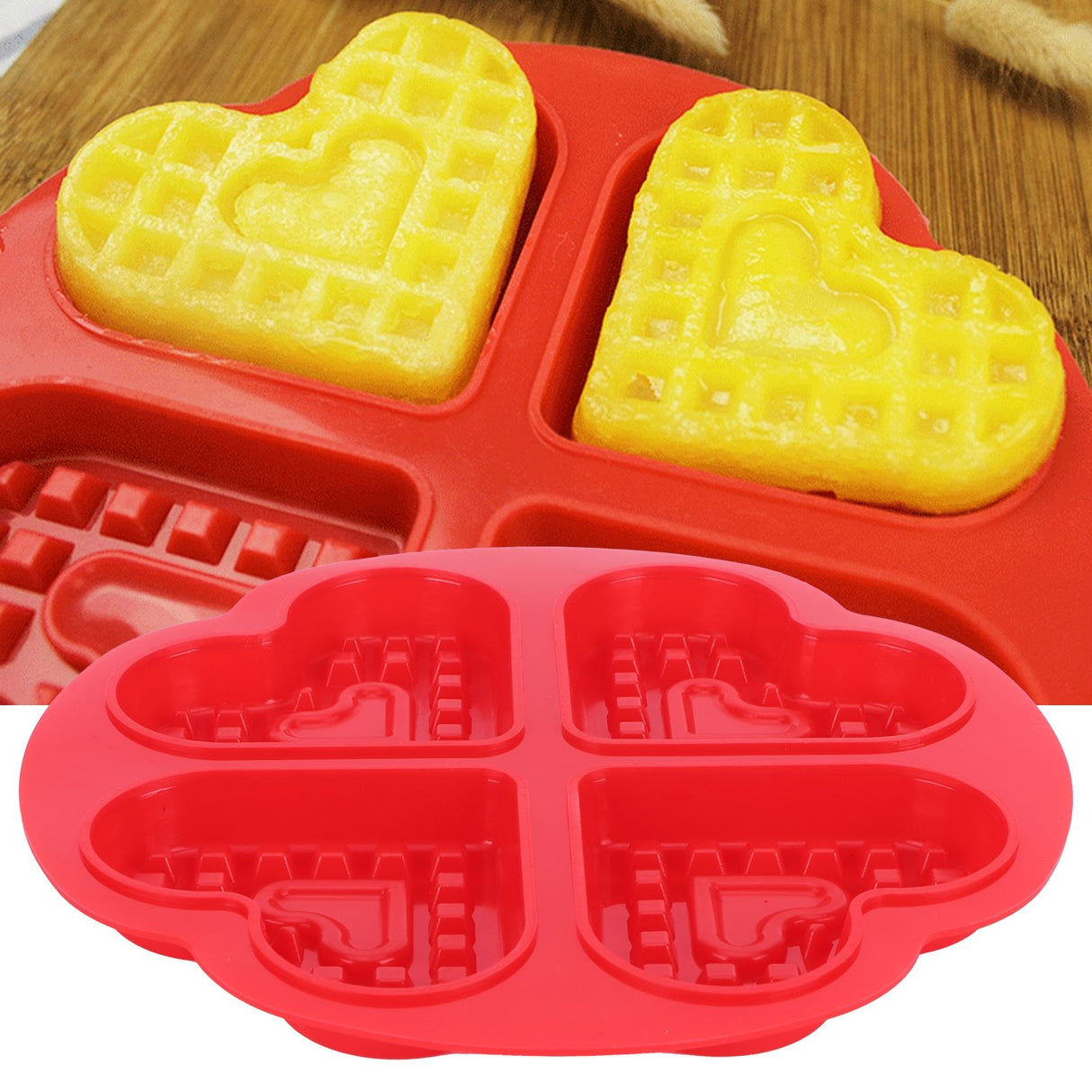 DIY Waffle Mold Reusable Silicone Muffin Cake Mould Baking Utensil Kitchen Accessory(4Grid HeartShape )
