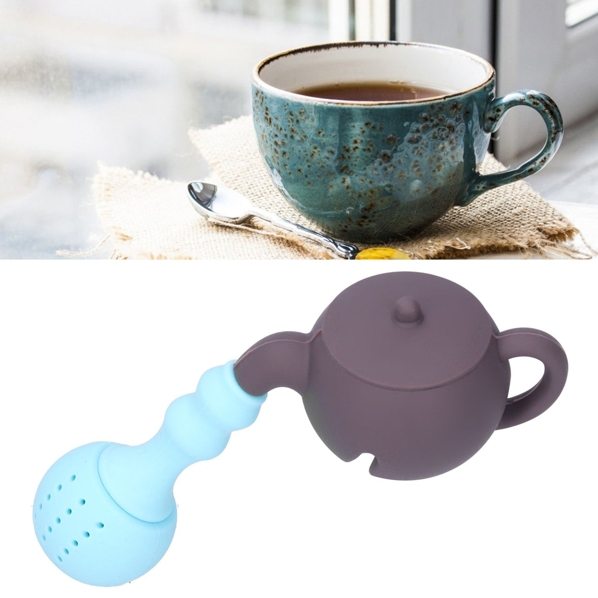 Silicone Tea Infuser Multifunction Teapot Shape Tea Leaf Strainer Filter Brown Sky Blue