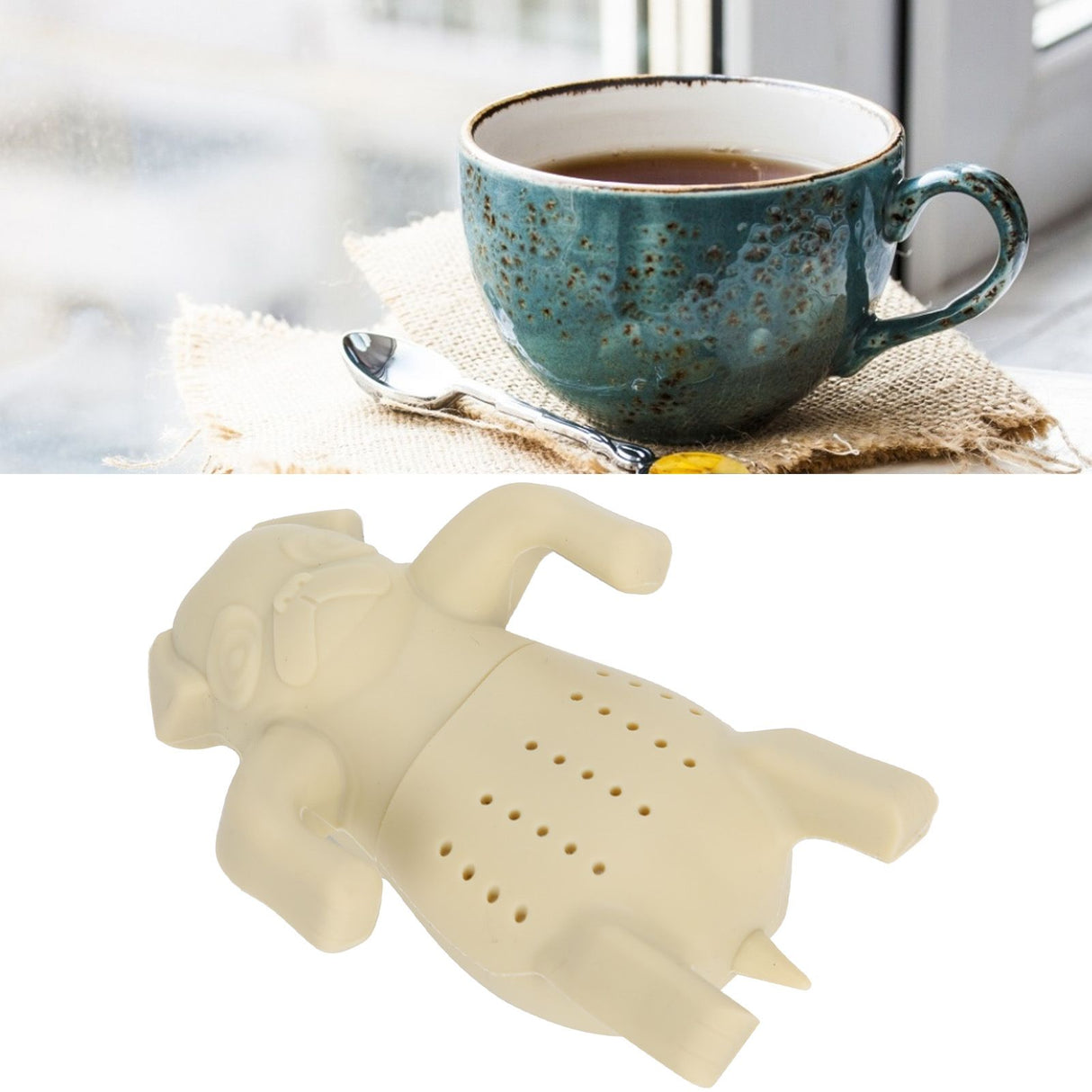 Cute Dog Shape Tea Strainer Silicone Tea Leaf Infuser Filter for Home Office Use Beige