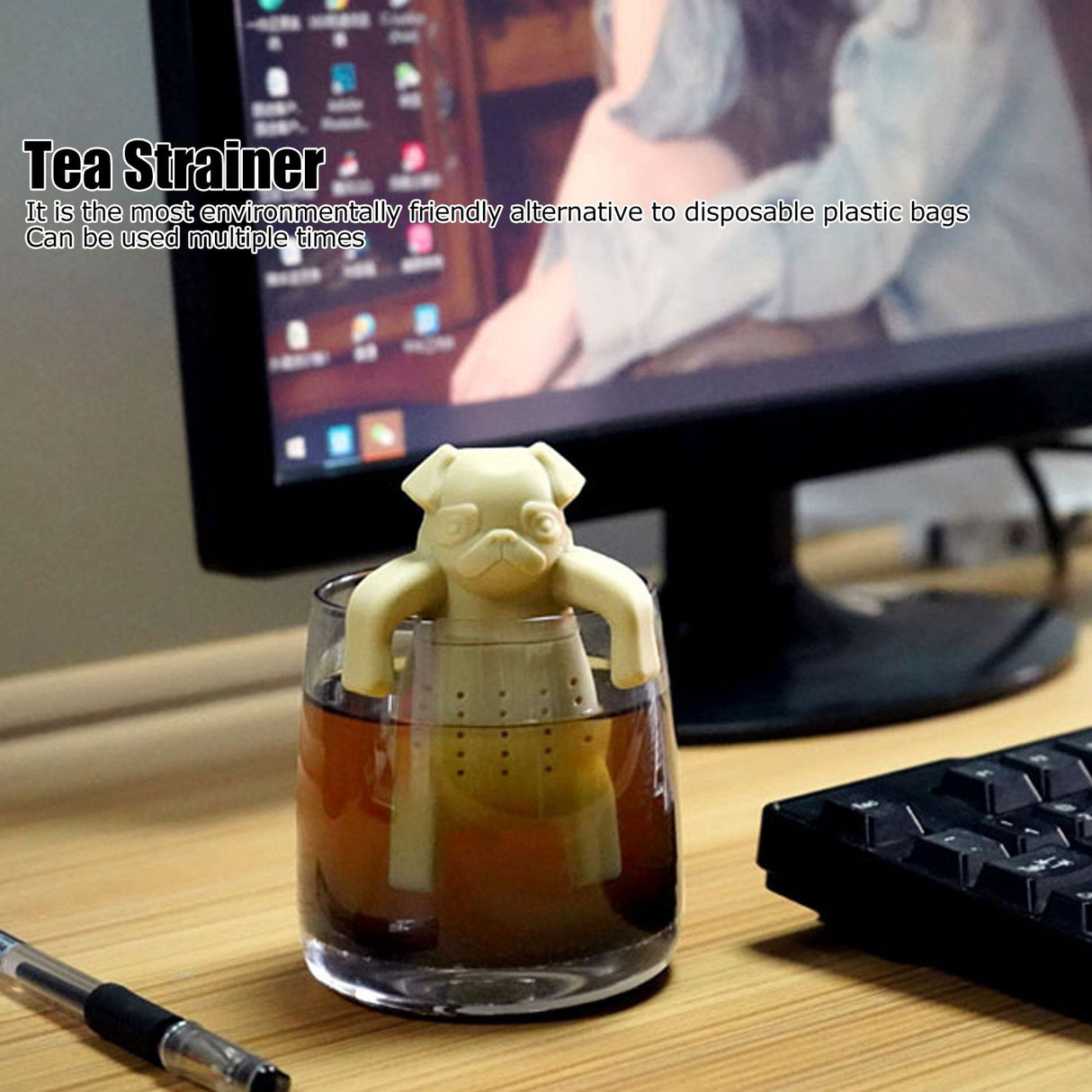 Cute Dog Shape Tea Strainer Silicone Tea Leaf Infuser Filter for Home Office Use Beige