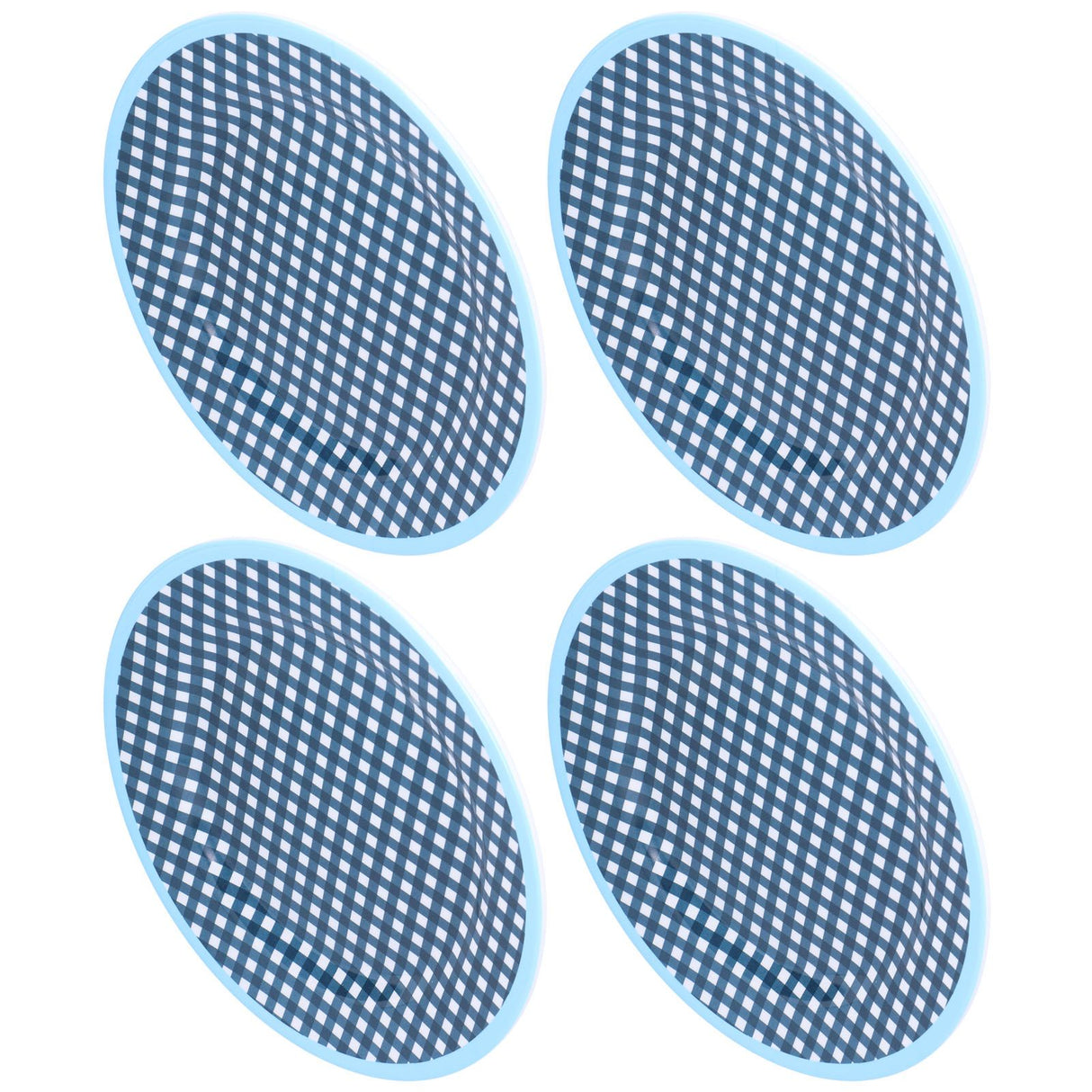 4PCS 9in Salad Plate Fruit Plate Dessert Cake Dishes Pastry Tray Tableware DecorationDark Blue Grid