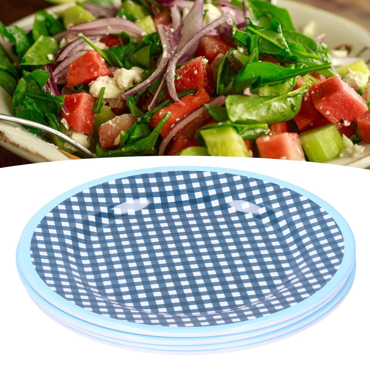 4PCS 9in Salad Plate Fruit Plate Dessert Cake Dishes Pastry Tray Tableware DecorationDark Blue Grid