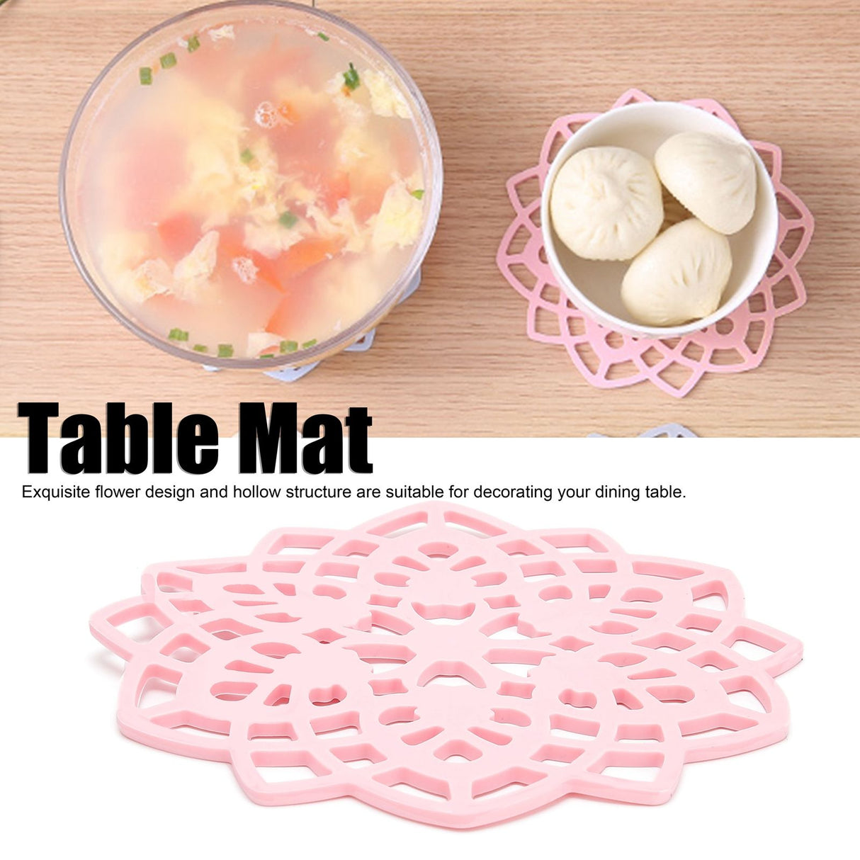 Pink Table Mat Hollow Heat Insulation Pad Cup Bowl Pot Holder Placemat Kitchen Accessory