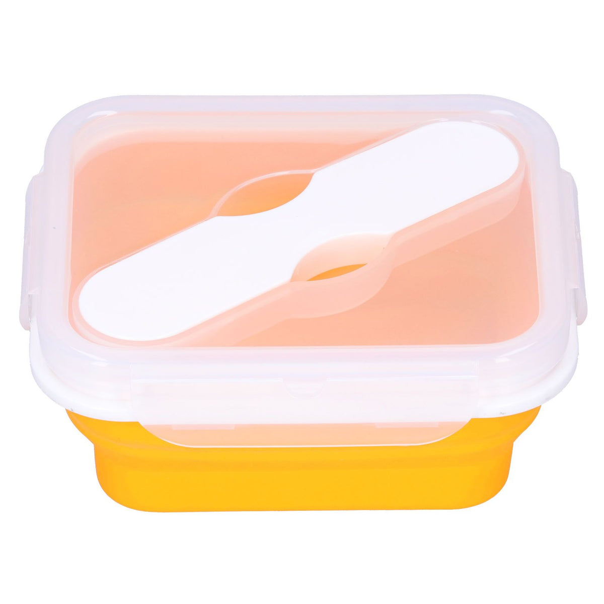 Silicone Insulation Box Portable Lunch Box with Integrated Fork Spoon for Office SchoolOrange 600ML
