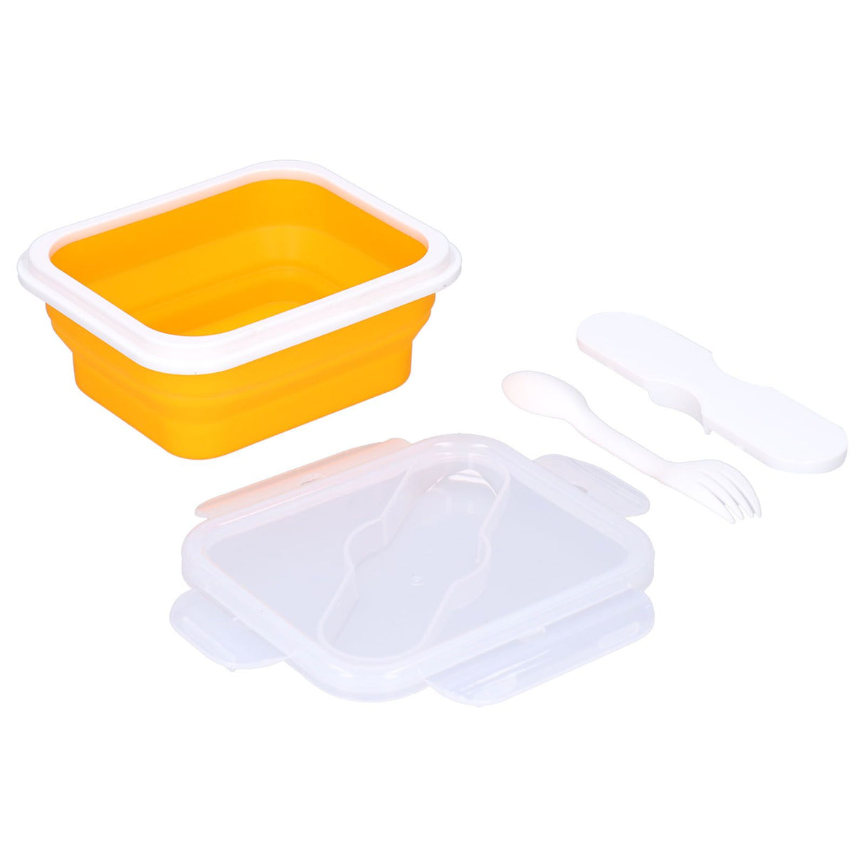 Silicone Insulation Box Portable Lunch Box with Integrated Fork Spoon for Office SchoolOrange 600ML