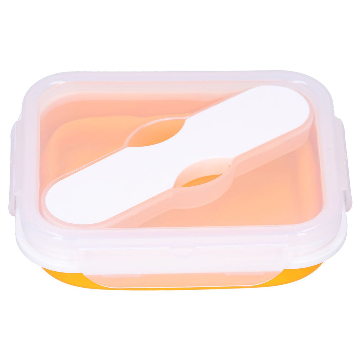 Silicone Insulation Box Portable Lunch Box with Integrated Fork Spoon for Office SchoolOrange 600ML