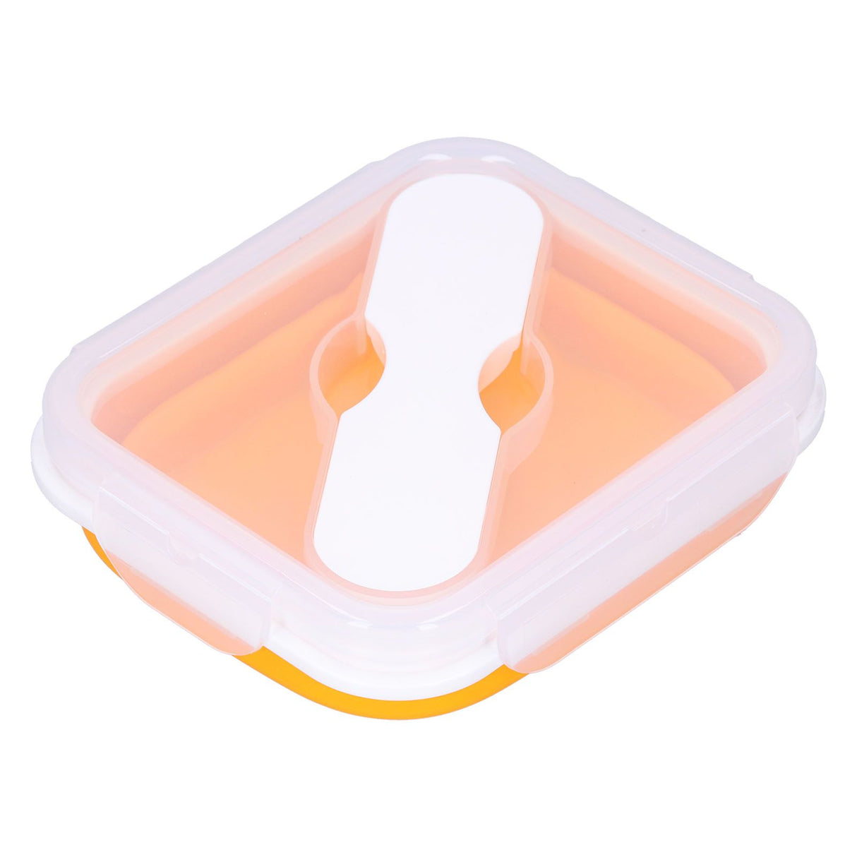 Silicone Insulation Box Portable Lunch Box with Integrated Fork Spoon for Office SchoolOrange 600ML