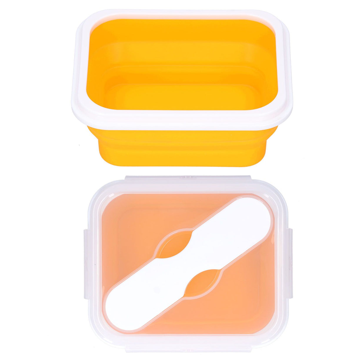 Silicone Insulation Box Portable Lunch Box with Integrated Fork Spoon for Office SchoolOrange 600ML