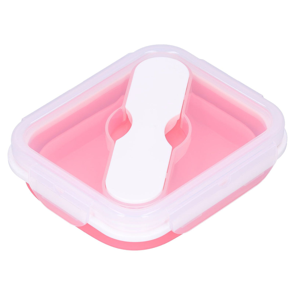 Silicone Insulation Box Portable Lunch Box with Integrated Fork Spoon for Office SchoolPink 600ML