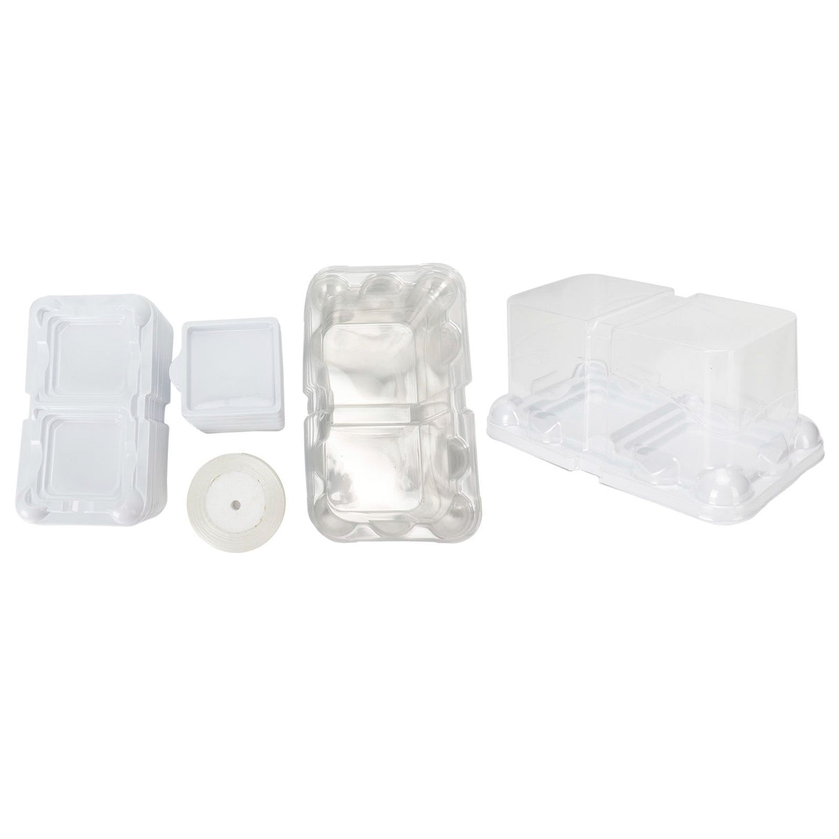 10pcs 2‑Grid Cake Packaging Box with Ribbon Transparent Cake Packaging Container