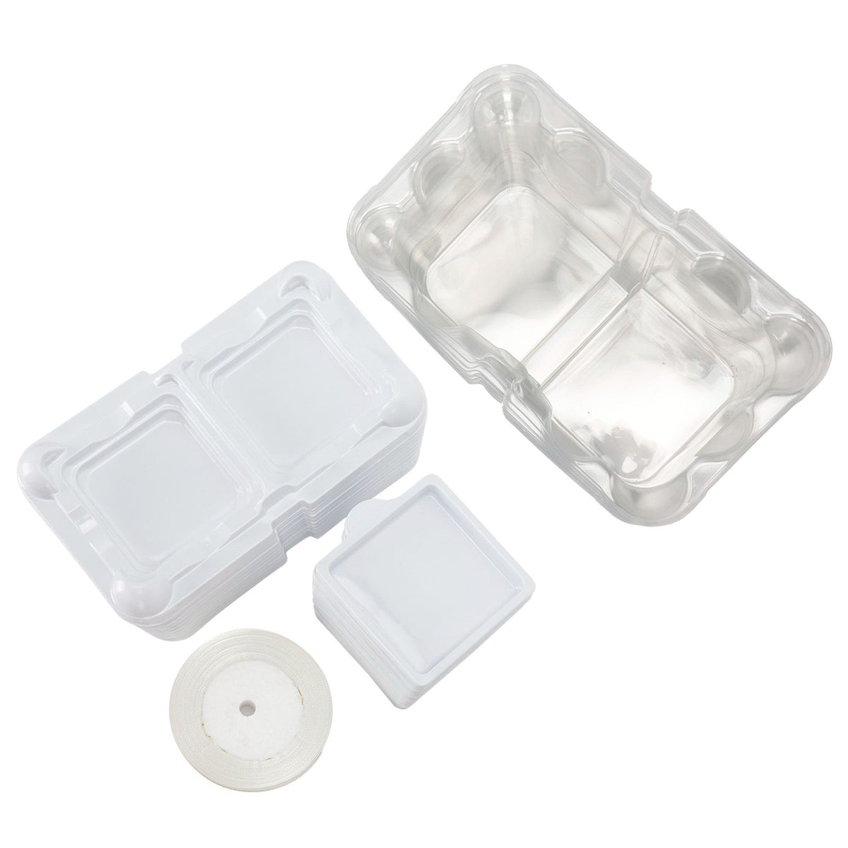 10pcs 2‑Grid Cake Packaging Box with Ribbon Transparent Cake Packaging Container