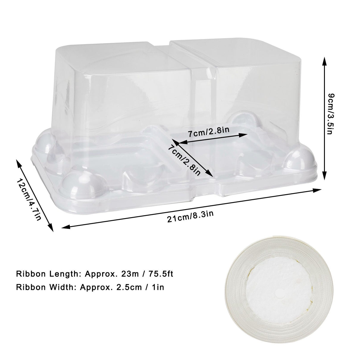 10pcs 2‑Grid Cake Packaging Box with Ribbon Transparent Cake Packaging Container